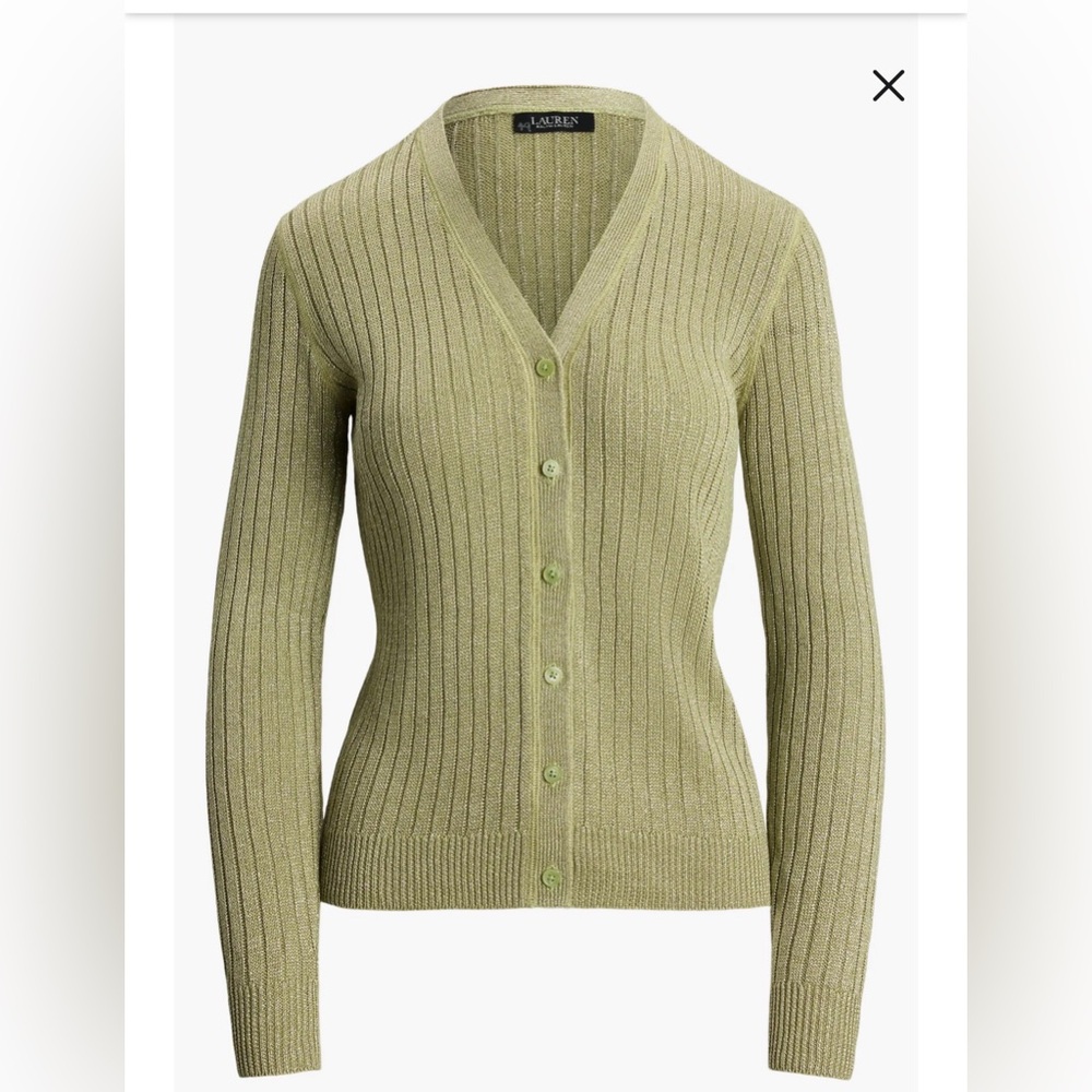 NWT Lauren Ralph Lauren Light Sage Ribbed V-Neck Button Cardigan Vest Size XS